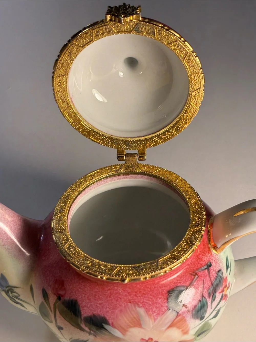 Vintage Painted Porcelain Tea Pot Trinket Box By Formalities